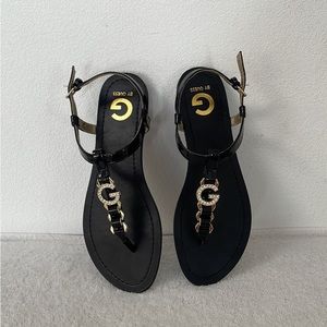 GUESS Womens Black Gold Rhinestone Thong Sandals G by Guess. 8.5 NEW!